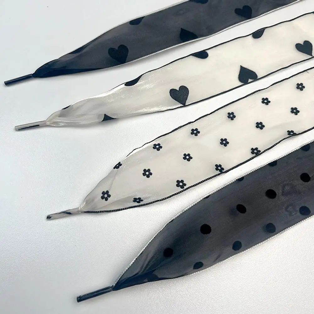 

4Cm Wider Silk Shoelace Cute Love Heart Print Mesh Yarn Bow Laces Beauty Pattern Casual Sneaker DE Training Shoes Laces