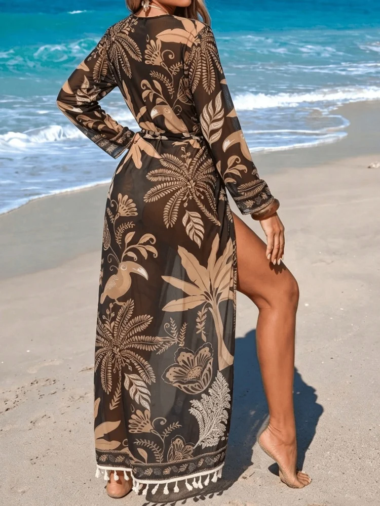 Bikini Cover-up Outerwear For Swimsuit Womenn Sun Protection Coat Beach Kimono Bikini Cover Up Bathing Suit See-Through Swimsuit