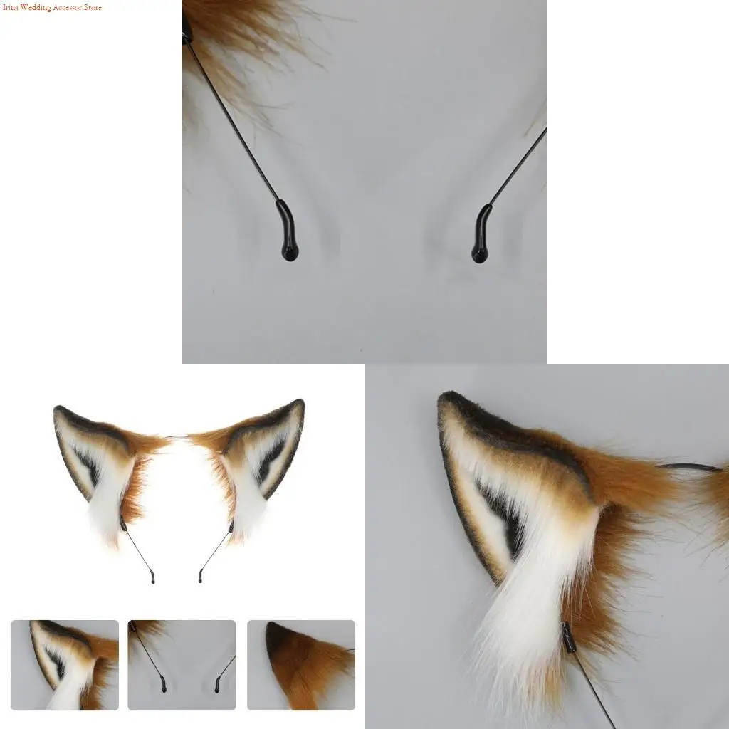 

G92D Furry Ear Anime Cosplays Hair Accessory Animal Ears Foxes Headband Plush Headdress for Costume Party