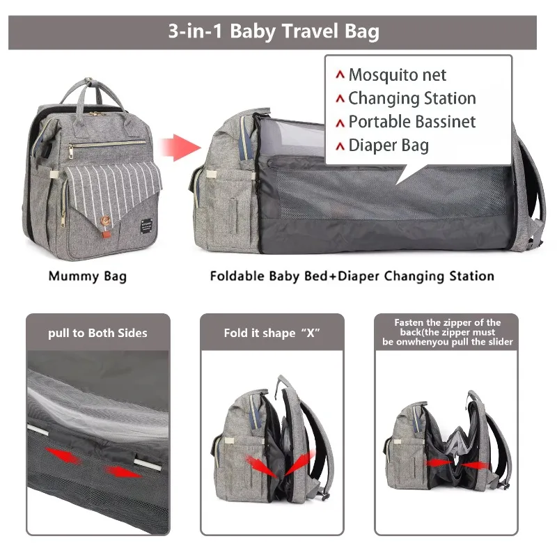 folding bed, mommy bag, mosquito net, bed bag, baby multi-functional mother and baby large-capacity backpack delivery