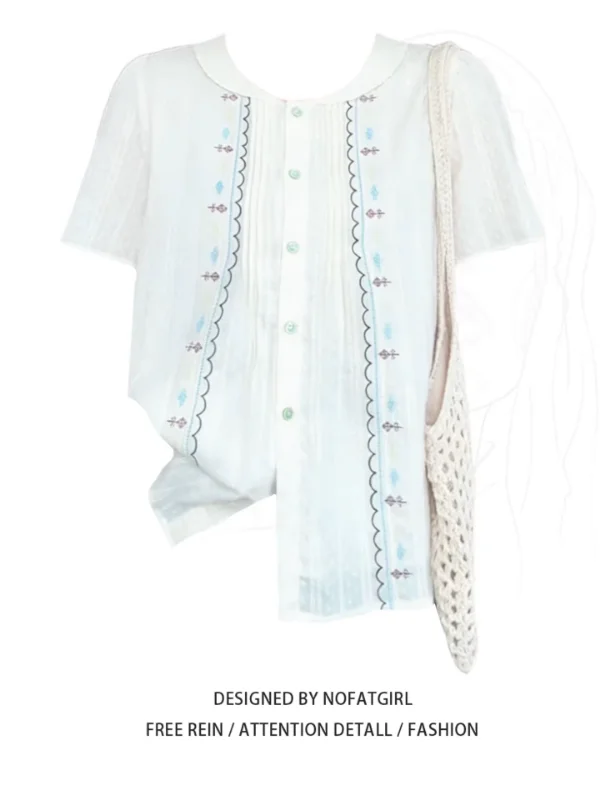 

Женская блузка больших размеров с вышивкой в корейском стиле, с цветочным кружевом, дышащая, из полиэфирного волокна, с коротким рукавом, повседневная