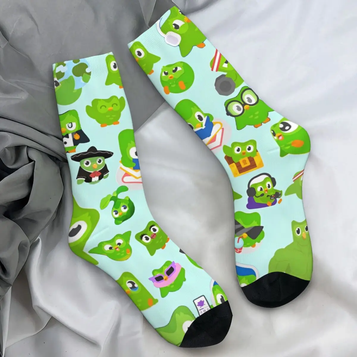 Duolingo นกฮูก Duo ถุงน่องผู้หญิงผู้ชายสีเขียวนกฮูกสัตว์ถุงเท้านุ่ม Breathable ถุงเท้าแปลกใหม่ฤดูใบไม้ร่วงกีฬาถุงเท้ากันลื่น