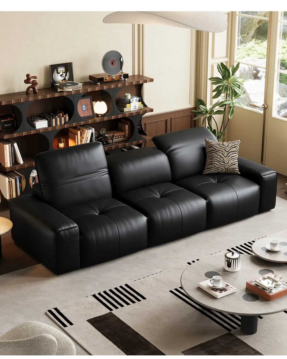 

Минималистичный черный кожаный диван для гостиной, прямой кожаный диван на четыре человека.