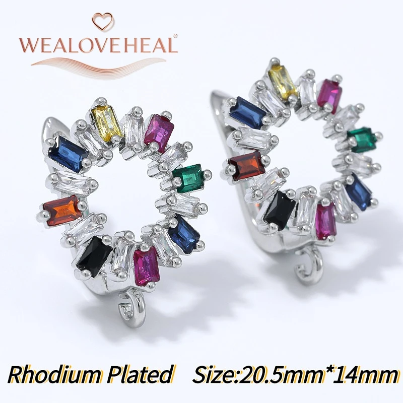 schmuckherstellung zubehör, 18K vergoldete Messing-Ohrringhaken mit mehrfarbigen Baguette-Zirkonia und offenem Ring für Hängeohrringe – Zubehör zur Ohrringherstellung – Detail 20