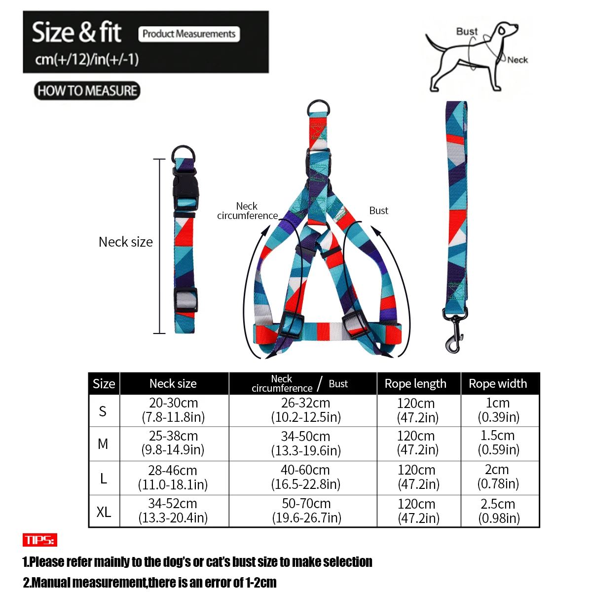 1PC Pet Abstract Chest And harness Set, Dog Webbing Leash, Dog Walking Leash, Dog Collar Three-piece Set