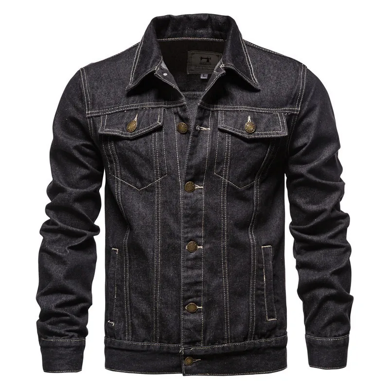 AliExpress – American Retro Men Lapel Denim Jacket Slim Up Jean Coat Casual Street Outerwear Male Spring Autumn Solid Color Denim Outer Coat