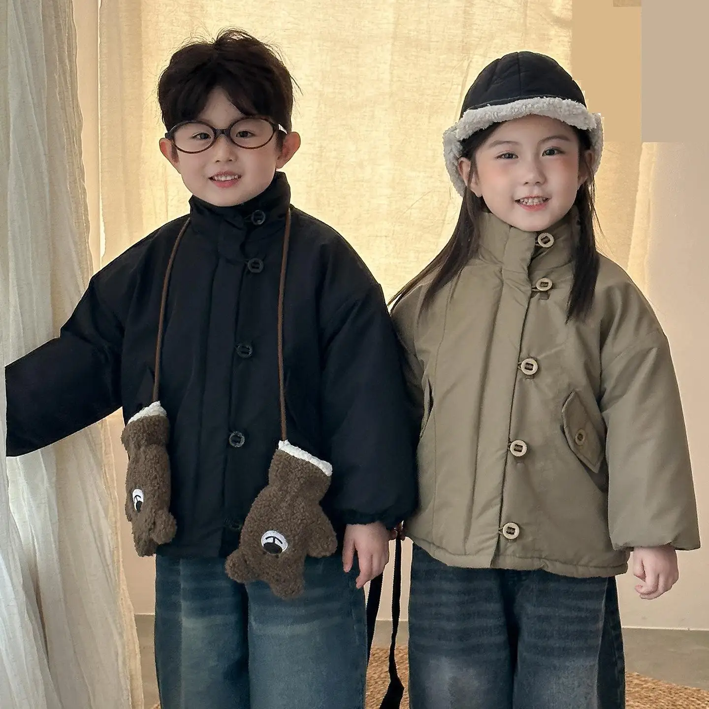 

2025 Winter New Children Long Sleeve Fleece Coat Boys Plus Velvet Thick Cardigan Girls Cotton Padded Jacket Kids Warm Clothes