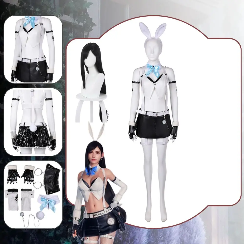 Tifa Lockhart Cosplay Final Fantasy 7 Bunny Girl Costume Disguise for Adult Women Skirt Tops Hairband Halloween Carnival Suit