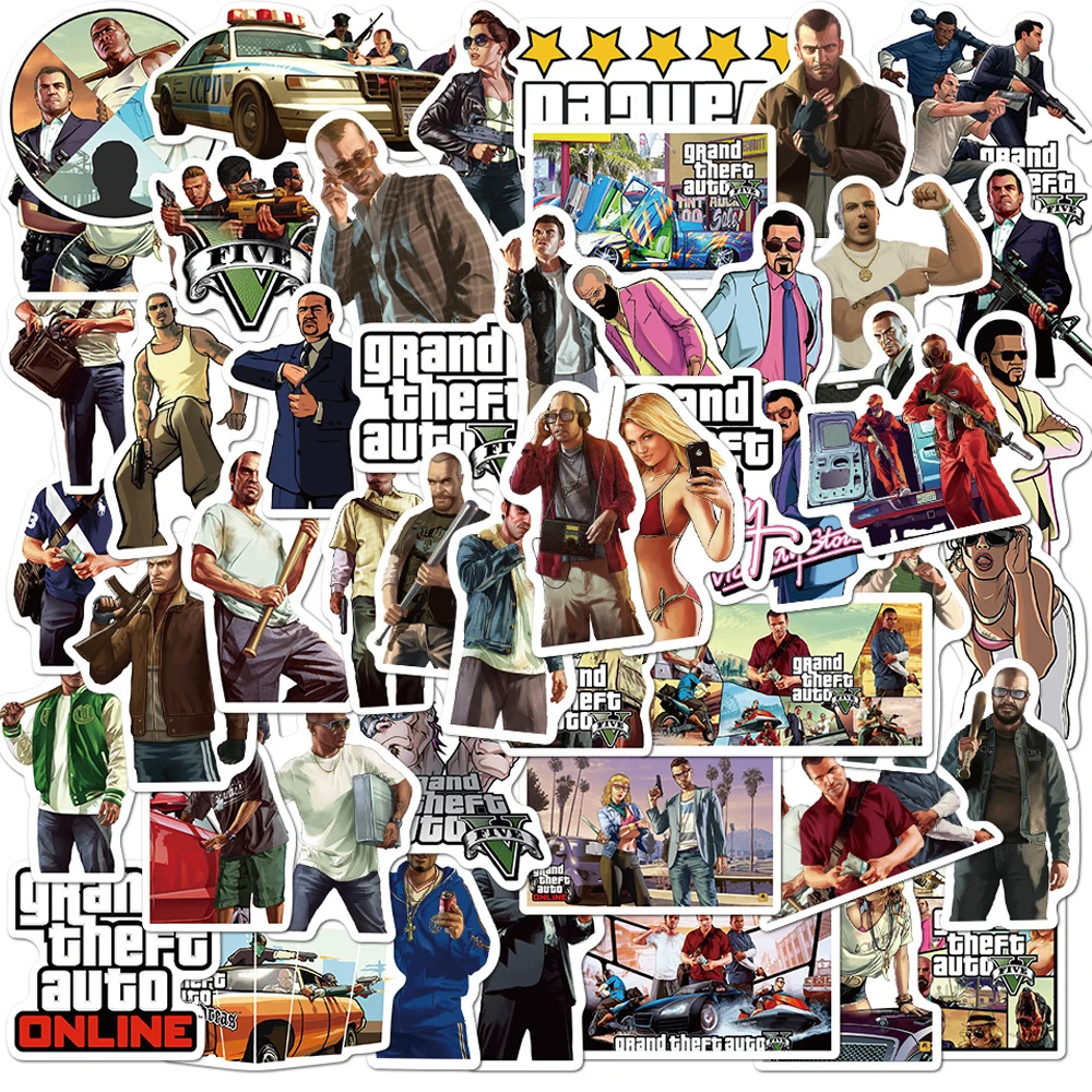 10/30/50pcs Game Grand Theft Auto：Vice City Stickers Cool Cartoon Kids Decals Toy Phone Skateboard Luggage GTA Graffiti Sticker