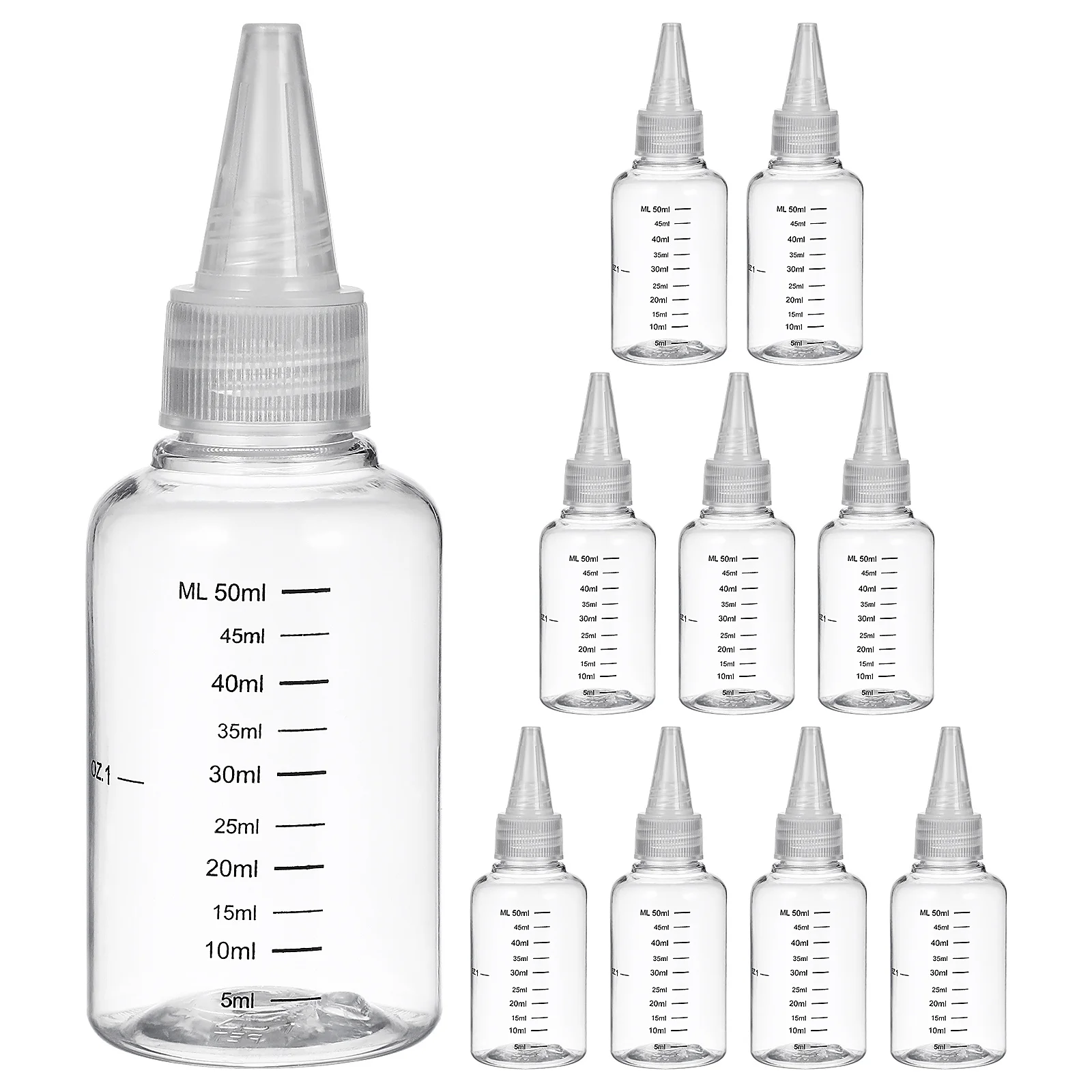 Bouteilles à presser transparentes de 50Ml, 10 pièces, pointe pointue pour teinture capillaire, réparation des rayures de voiture, artisanat d'art, applicateur en plastique rechargeable