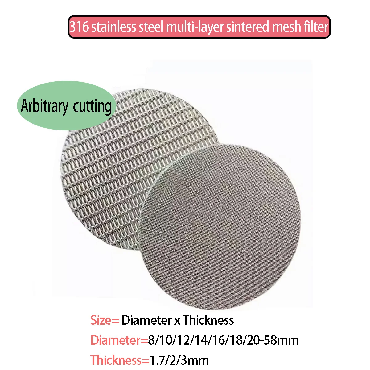 

1 PCS Thickness=1.7/2/3mm 316 Stainless Steel Filter, Multi-Layer Sintered Mesh Filter，Respiratory Film Fluidized Bed Splitter