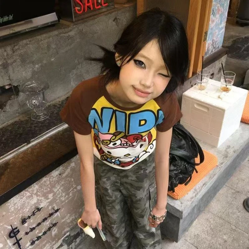 

Sanrio MINISO Hello Kitty Fashion Y2K Short Sleeve Summer Anime Girls with Short Sleeves Figures Comfort Creative Print Clothes