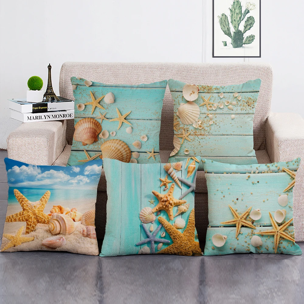 

Sea Shell Starfish Design Cushion Cover Custom Decorative Pillowcase for Hotel Home Sofa Decor Throw Pillow Covers