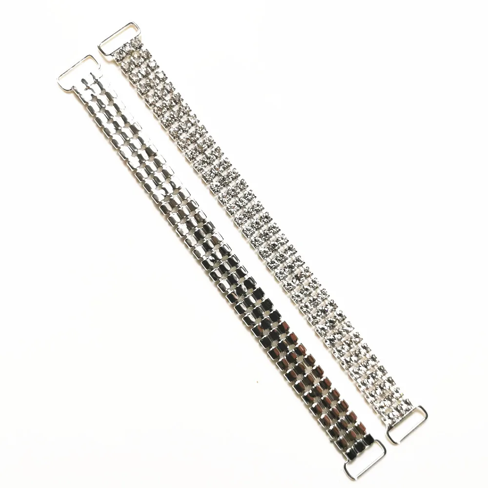 5pcs 3ROWS 165MM Full Crystal Rhinestone Bikini Connectors Buckle Metal Chain for Swimming Wear Bikini Decoration