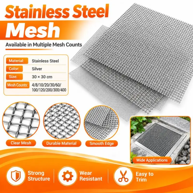 1/2/3pcs Stainlesss Steel Woven Wire Mesh 4-400 Mesh for Ventilation Cages Garden Windows Filter Screens