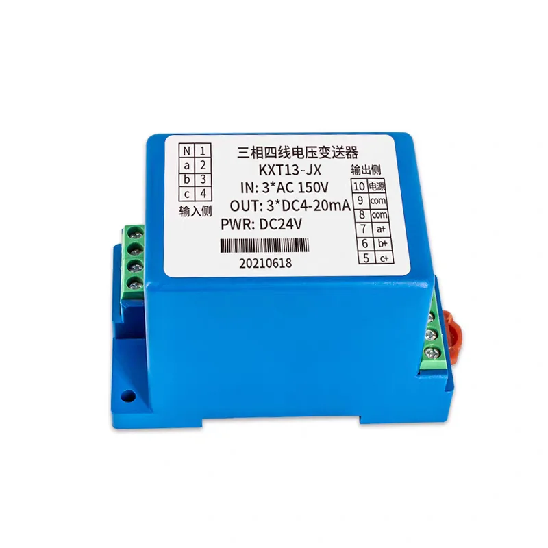 

DIN Rail 3-Phase Connection 0-5VAC 0-50VAC 0-100VAC to 4-20mA 0-10V Signal Transmitter AC Voltage Transducer