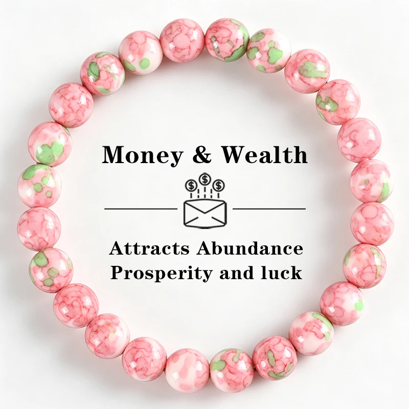 Money & Wealth Colorful Rose Quartz Bracelet Pink Green Stretch Beaded Bracelet Attract Luck Wealth Meditation Jewelry Gift