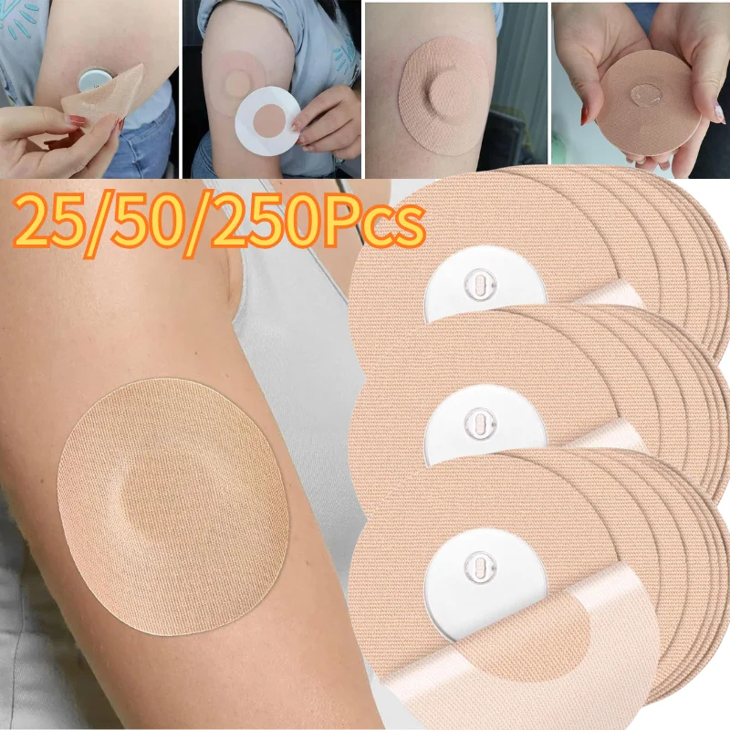 Cinta elástica hipoalergénica, parches adhesivos redondos impermeables para sensores, para deportes diarios, ducha, cuidado y control de glucosa, 25-250 Uds.