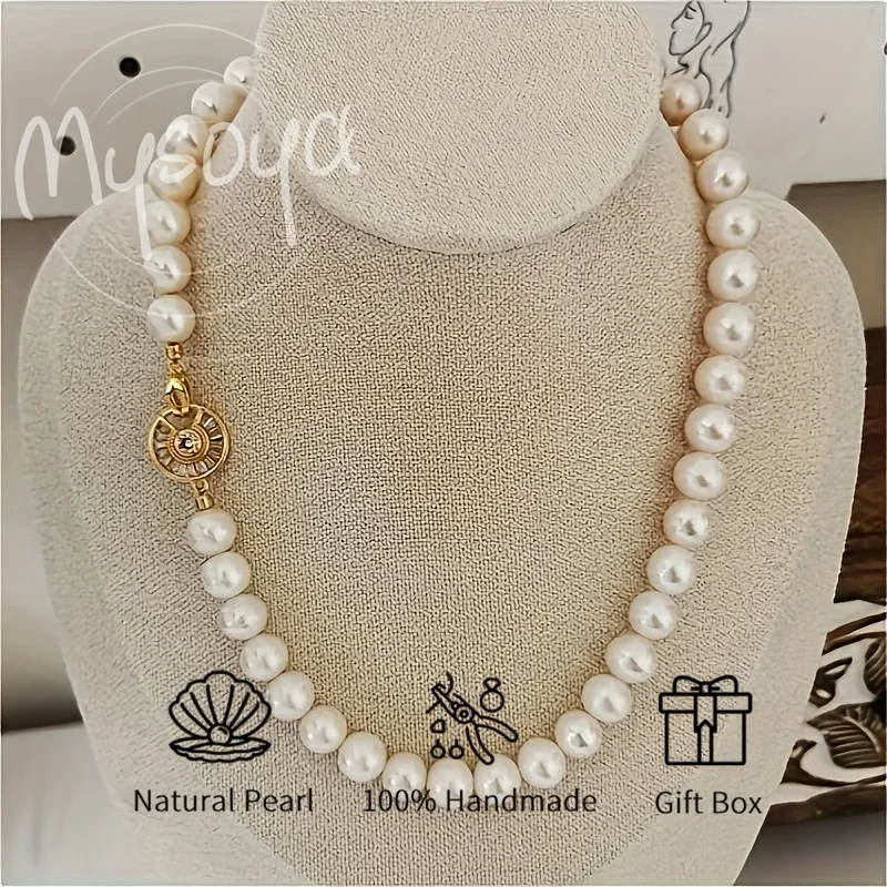 

Ожерелье MYSOYA с пресноводным жемчугом 8-9 мм, белый жемчуг, золотой тон, унисекс, подарочная коробка для ювелирных изделий в комплекте, подарок на годовщину свадьбы, день рождения