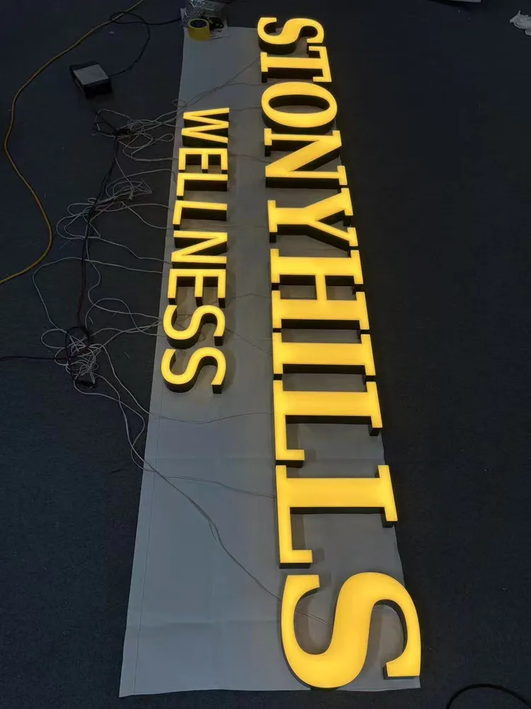 Brushed Metal 3D Channel Letters LED Backlit Sign Stainless Steel Custom Indoor Outdoor Business Logo for Reception Wall Decor