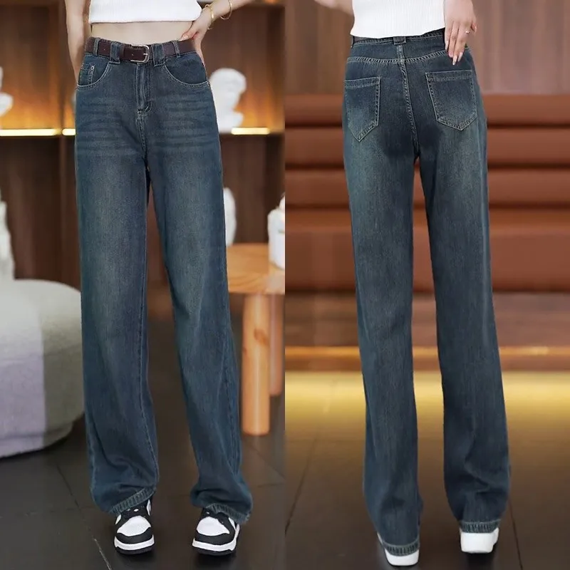 

Slim Fit Loose Jeans Women's High Waist Ele Slimming Straight Leg Casual Wide Leg Pants Autumn New Sle Casual Jeans