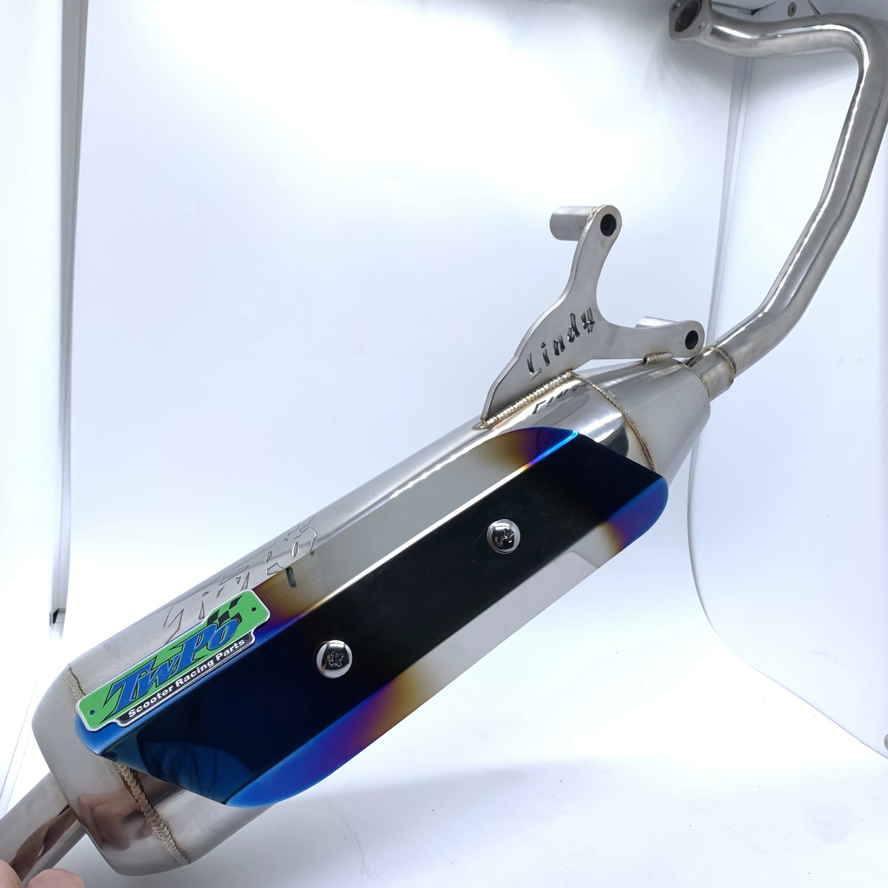 TWPO New White Stainless Steel Exhaust Pipe for GSR Suzuki V125 Matched with Carbon Fiber Cover in Titanium Aluminum C