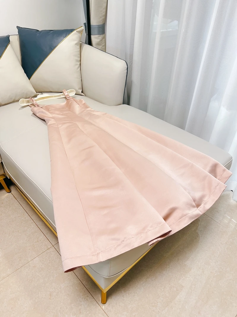 Sukienka z unikalnym wiązaniem na ramiączkach, styl retro Hepburn, długa, z miękkiego satyny, z wysokim stanem dla kobiet.