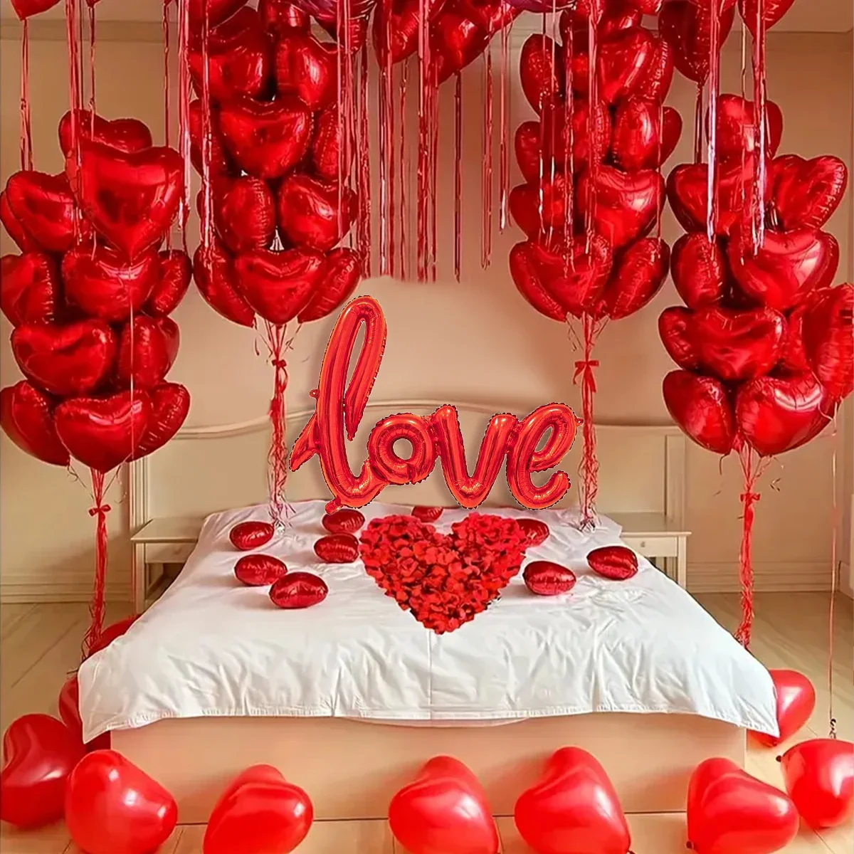 407-teiliges Rotes Liebesbrief-Ballon-Set 18 Zoll Herzförmige Rosenblätter Valentinstag Party Jubiläums-Dekorations-Kit