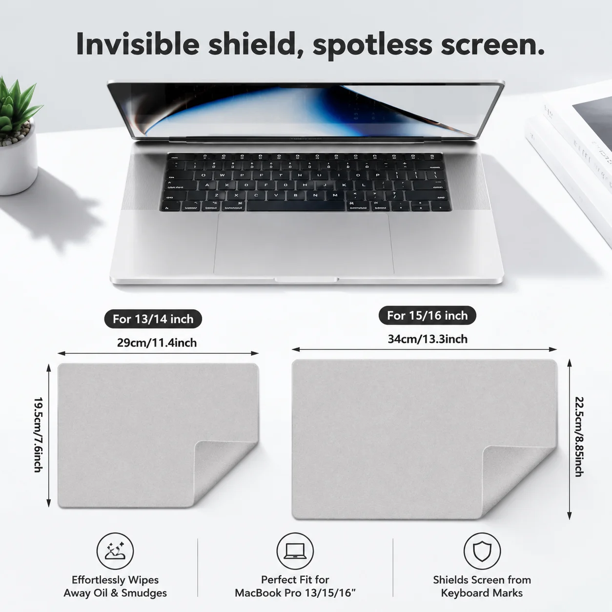 2-in-1 Microfiber Keyboard Palm Rest Dust Cover, Screen Cleaning Cloth Protector for MacBook Pro 13-16 Inch Laptops