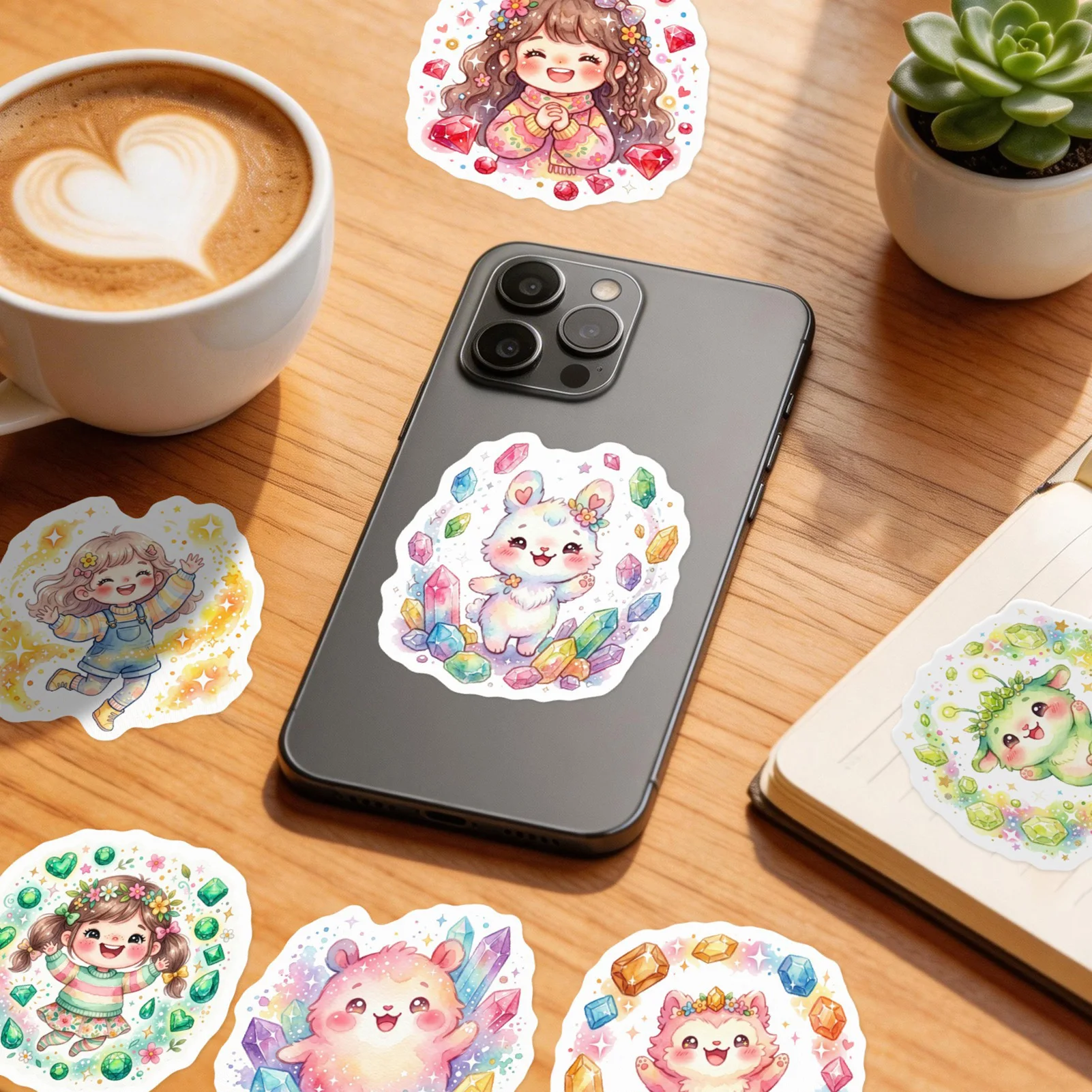 50Pcs Gem Girl And Elf Stickers DIY Journal Decoration High Gloss PVC Durable Adhesive Creative Crafts For Students And Children