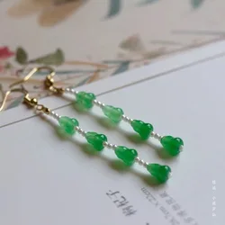 925 Silver Jade Green Jade Gourd Beads DIY Earrings Pendant Charm Jewellery Fashion Accessories Woman Luck Amulet Gifts