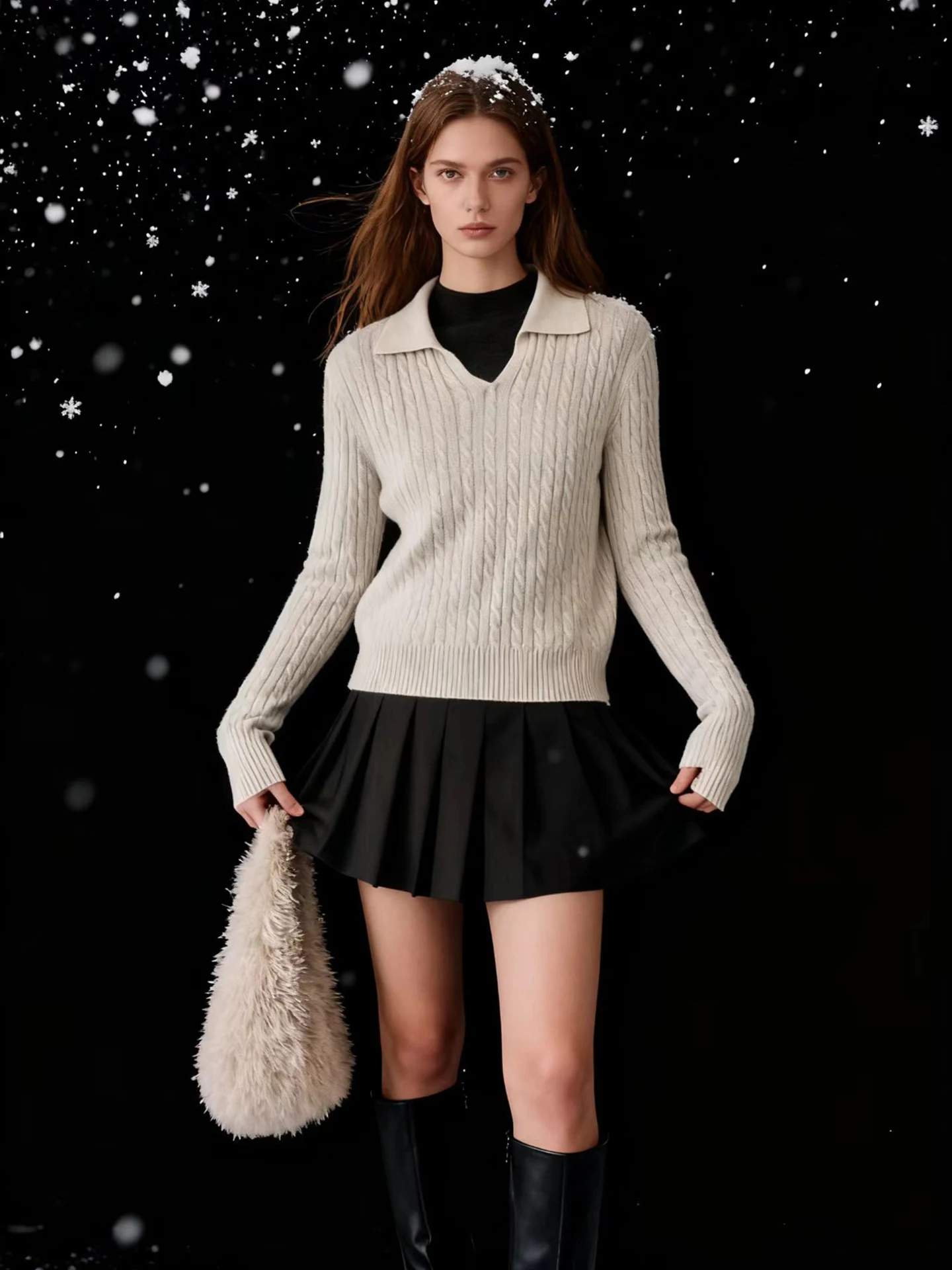 

HUAAPPUW Woolen Knitted Sweater Women's Pure Color Cable Knit Collar Sweater Soft Warm Winter Faion Casual Wear