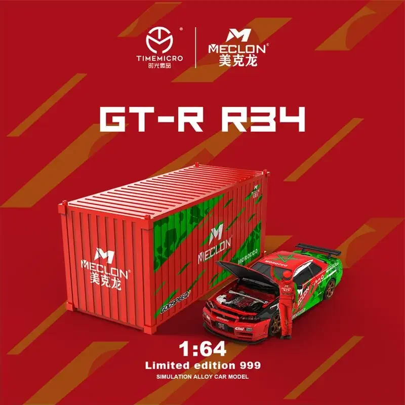 (Pre-order) Time Micro 1:64 GT-R R34 Meclon with Figure & Container Set limited999 Diecast Model Car