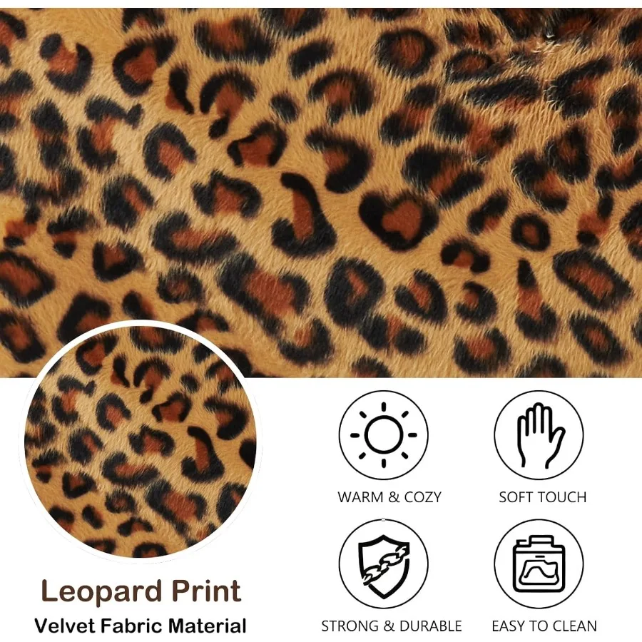 

-2PCS Storage Bins Boxes with Zipper Lid Leopard Print Cute Velvet Fabric Basket PU Leather Handles PP Plastic Board Foldable W