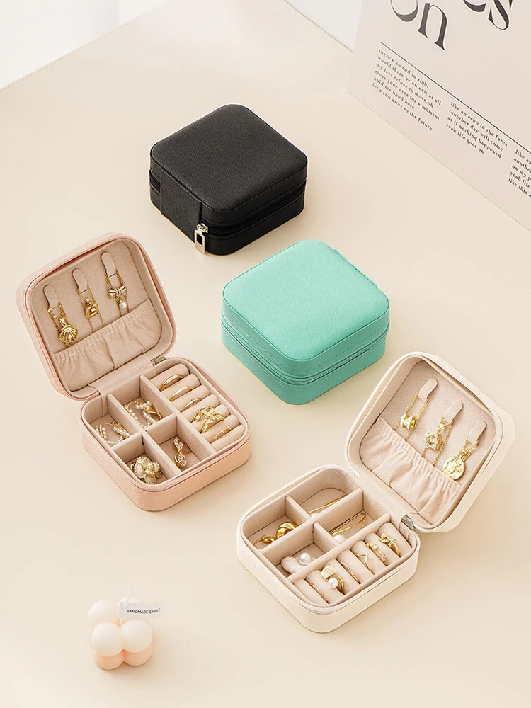 

Portable Travel Jewelry Storage Box Ring Nelace Earring Organizer Leather Box Cact Size Faionable ential