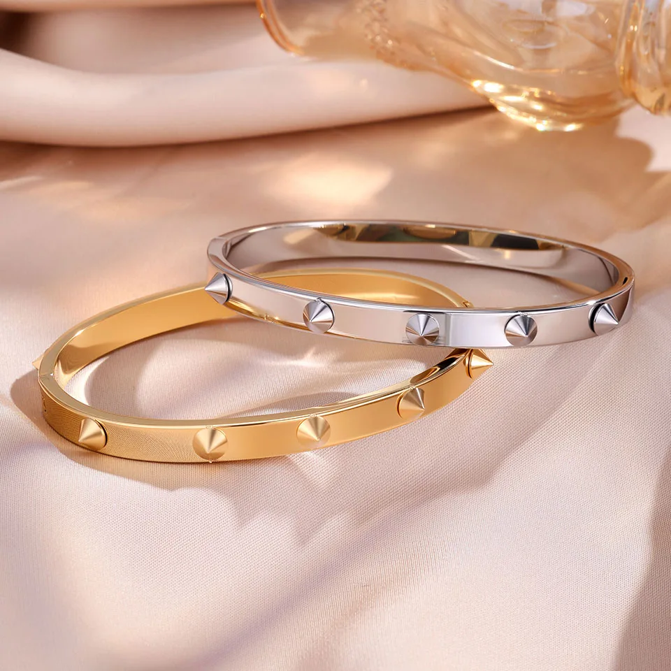 Neutraler Stil, Punk-Mode, Titanstahl-Nieten-Armband-Set – wasserdichter Schmuck für den täglichen Gebrauch für Damen und Herren – Detail 8