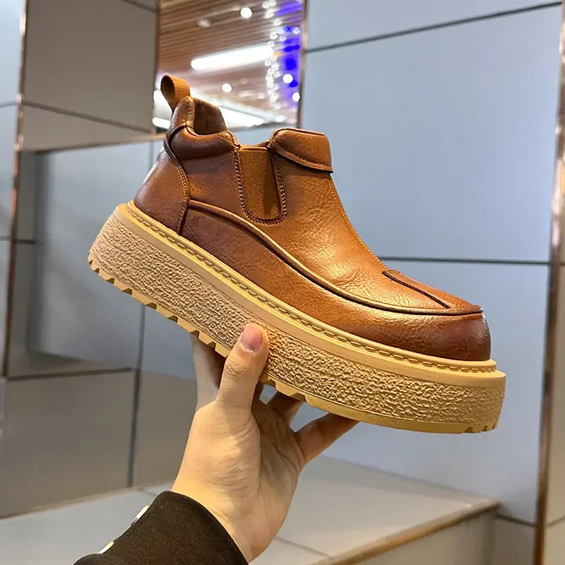 

2025 New Leather Thick Sole Height Increasing Casual Sports Trend Comfortable Low Top Versatile Trendy Shoes