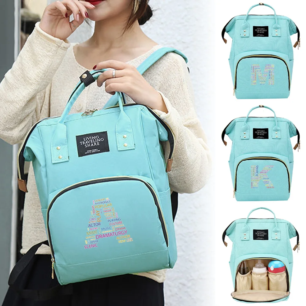 Mommy Bag Large Capacity Bags Multi-Function Waterproof Diaper and Bottle Nappy Backpack Bag Outdoor Storage Bags Text Pattern