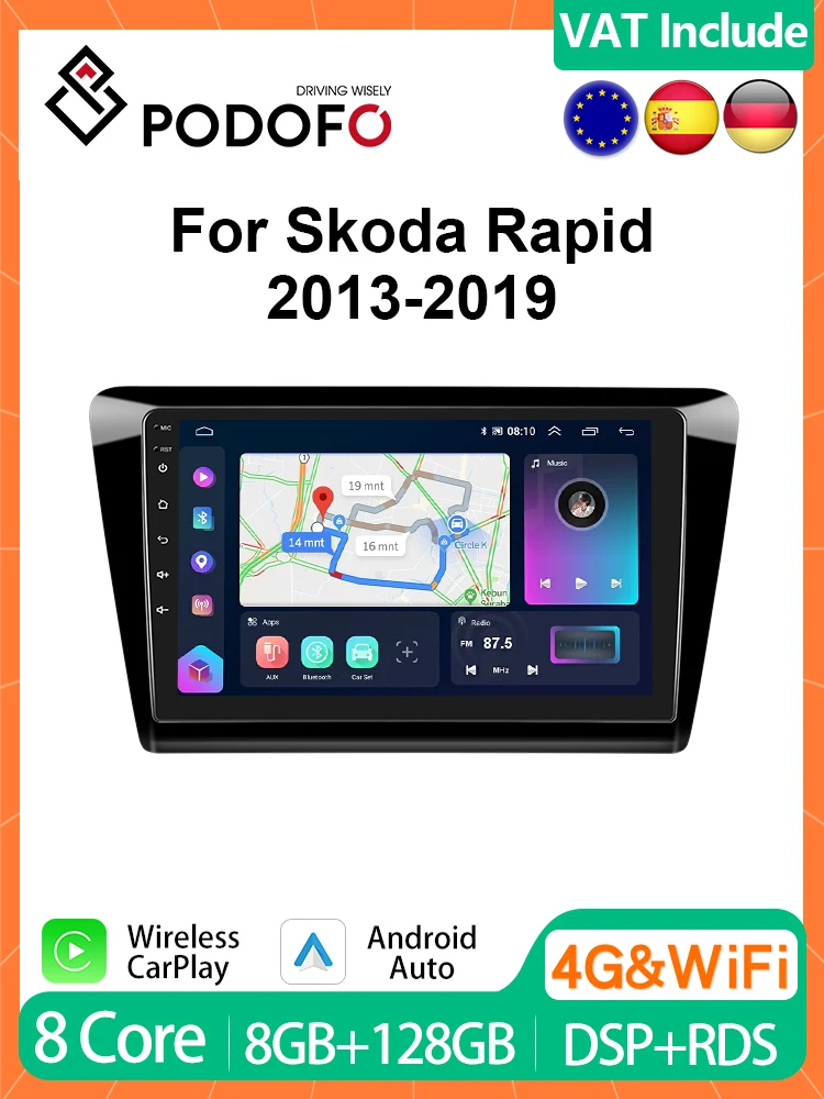 Podofo 4G CarPlay Android Radio QLED 13.1