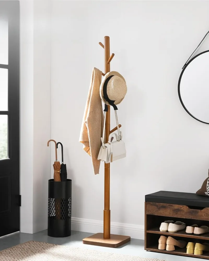 

Solid Wood Cactus Coat Rack, Freestanding Coat Rack With 6 L-Shaped Hooks and 3 Adjustable Sizes, Coat Tree for Bedroom, Entrywa