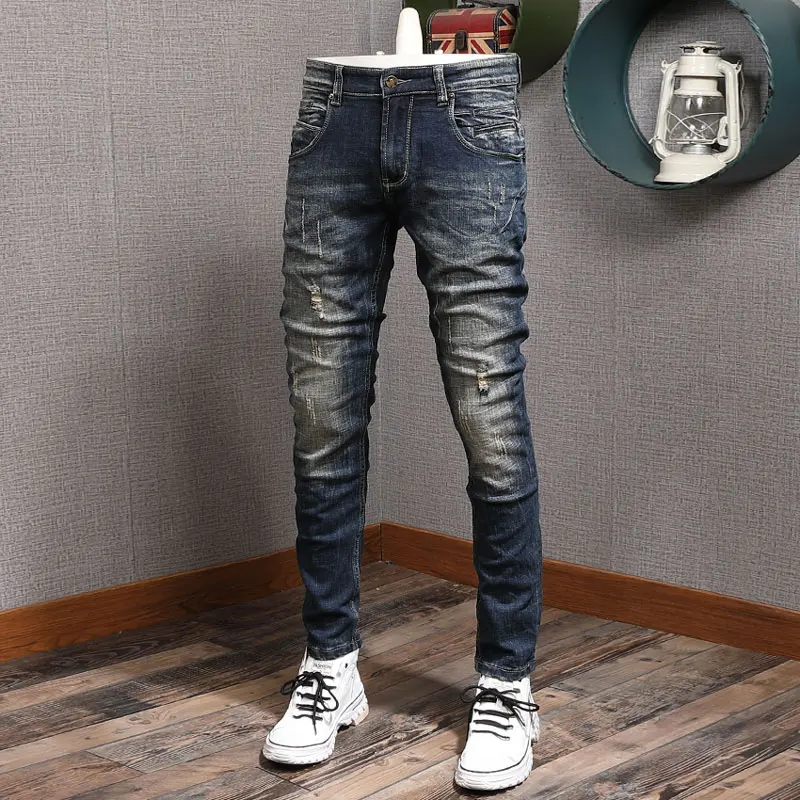 Y2KDesigner fashion new jeans stretch slim fit men's retro blue jeans Italian high-quality pants hombre