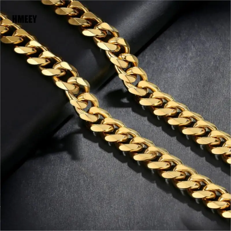 Basic Punk Stainless Steel 3,5,7mm Curb Cuban Necklaces For Men Women Black Gold Color Link Chain Chokers Solid Metal Jewelry