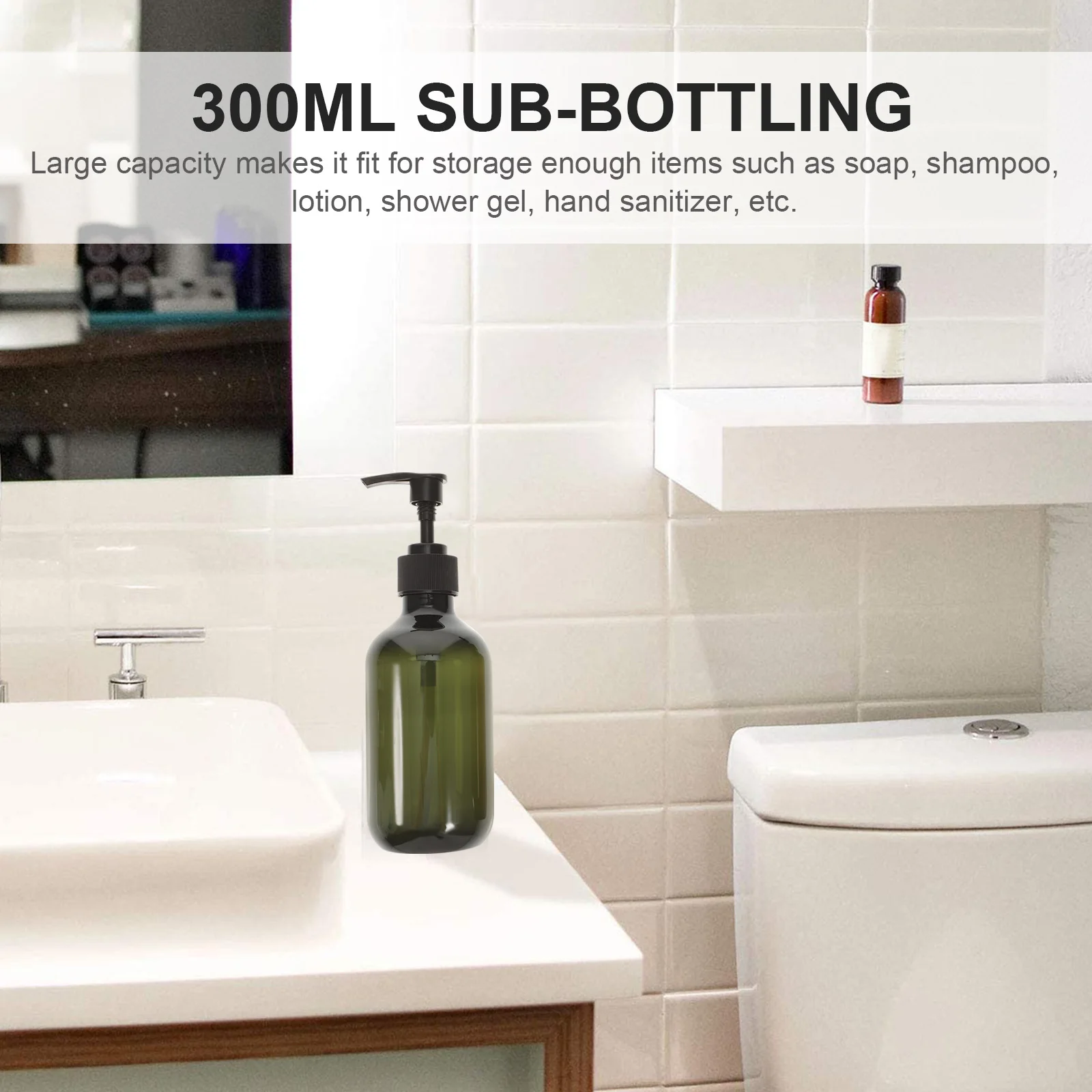 6Pcs Reusable Travel Liquid Dispensers Pump Bottles Empty Storage Containers for Lotion Shampoo Shower Gel Soap 300Ml