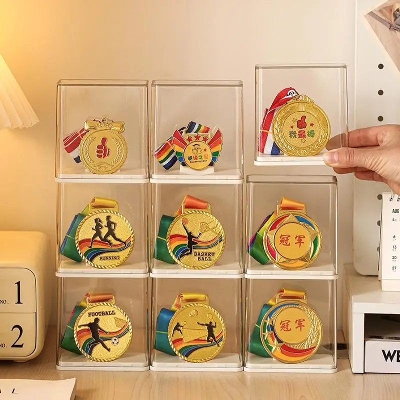 Stackable Tabletop Transparent Plastic Visible Rectangular Storage Box Multi-functional Medal Individual Display Box