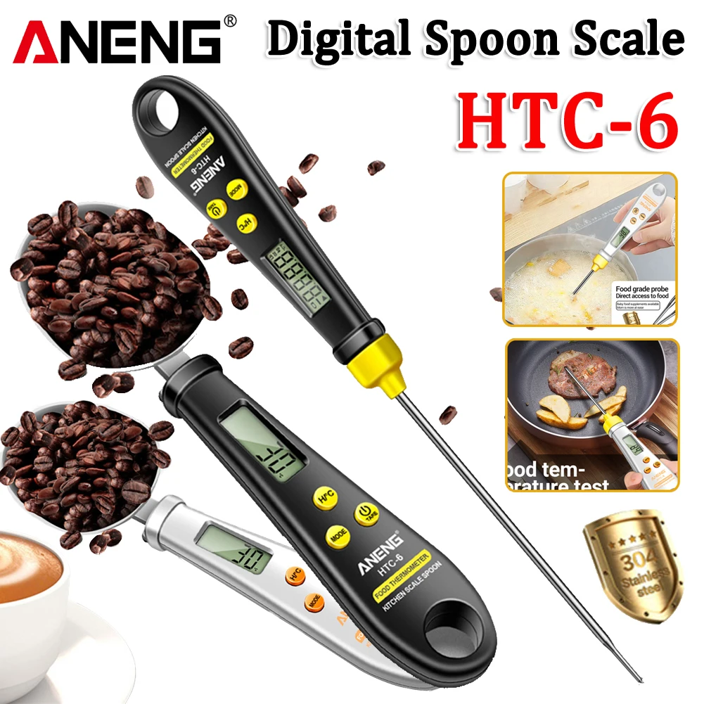 ANENG HTC-6 2 in 1 Electronic Scale Measuring Spoon Weighing Gram Meter Measuring Spoon Scale Digital Kitchen Thermometer