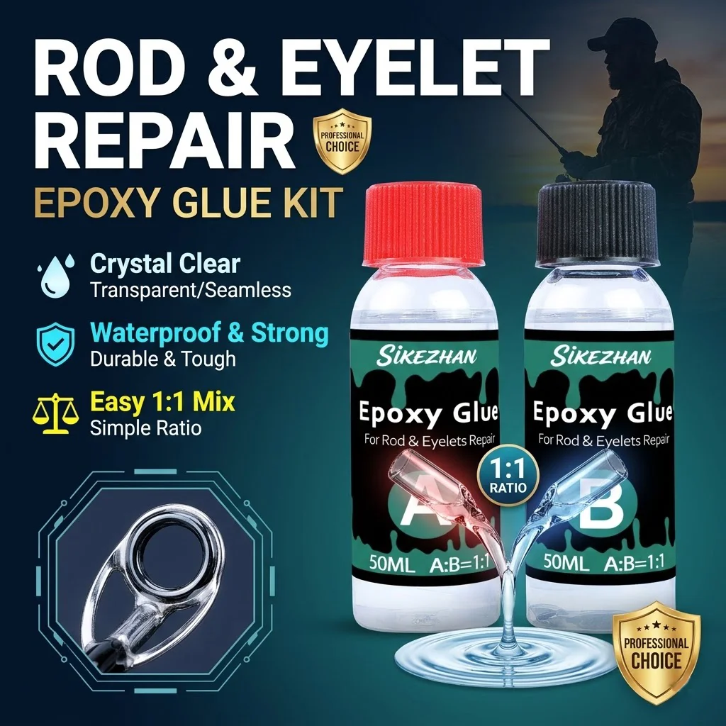 Clear 2-Part Fishing Rod Epoxy Repair Glue Kit, Waterproof A+B Adhesive for Rod Guides Tip Repairing, Strong Gap Filling Bond