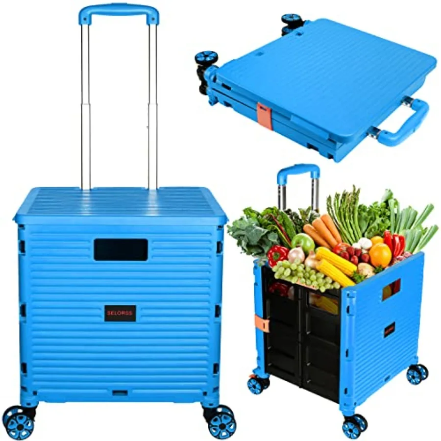 

Foldable Utility Cart Portable Collapsible Crate Rolling Carts with Wheels Rolling Tote Basket Teacher Cart with Lid Wear-Resis