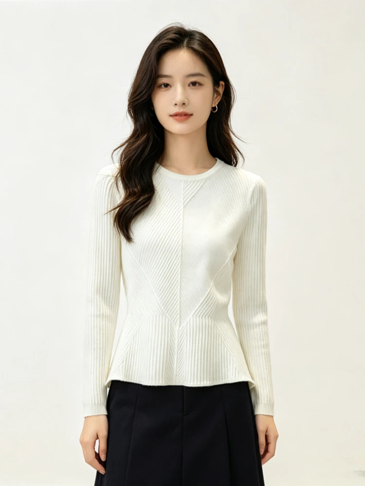 AOSSVIAO 2026 Autumn Winter Slim‑Fit O-Neck Knit Women Pullover Waist‑Cinching Long Sleeve Sweater Layering Base Top