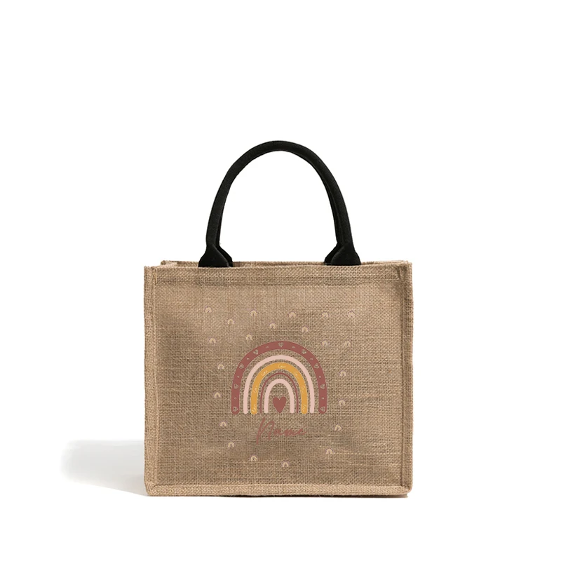 Customizable Name Mermaid Cute Rainbow Clouds Pastel Dinosaur Jute Tote with Hand Shopping Bag for Grils Childrens Friends Gifts 5