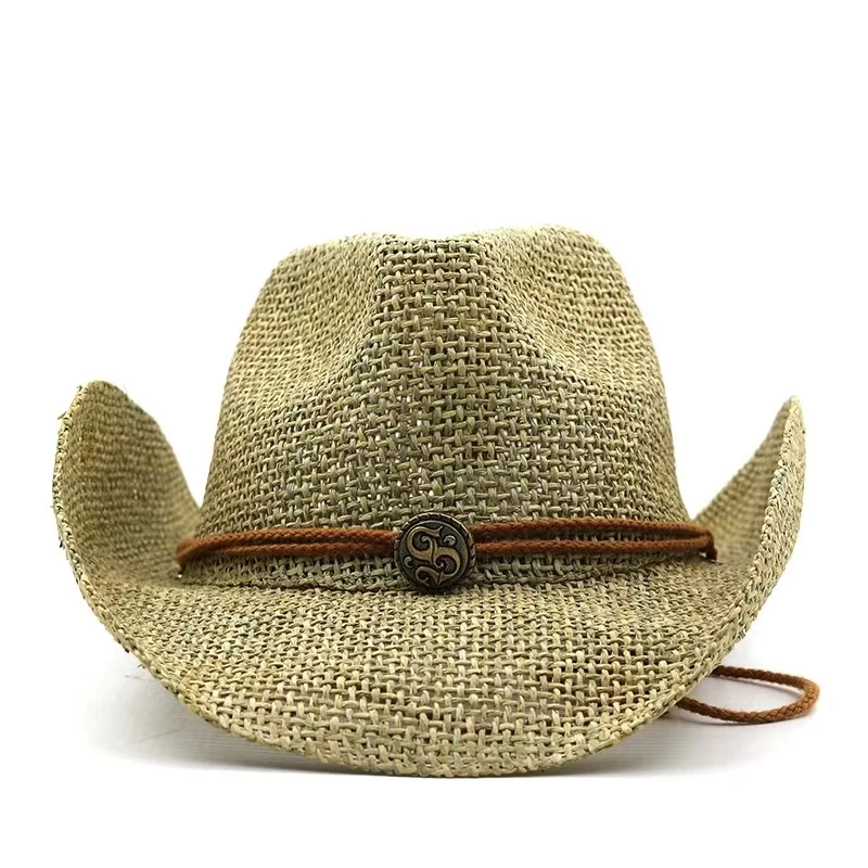 Simple Sun hat for men and women\'s summer hats personalized western Girl cowboy straw hat beach hat 56-58CM